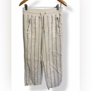 Athleta Cabo Tide Wide Leg Linen Pants | Petite 2P | Ivory Blue Gray Stripe